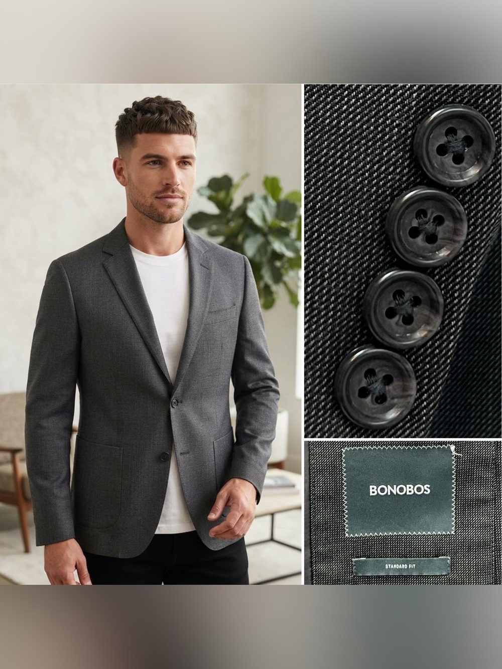 Bonobos Men's 36S Gray Standard Fit Wool/Cotton Blend Blazer Jacket